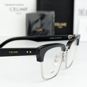 NEW Celine CL50026U 016 Shiny Palladium Black Demo Unisex Square Eyeglasses